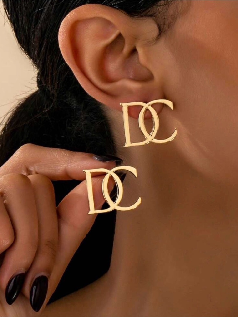 Gold DC Monogram Stud Earrings - Women Jewelry
